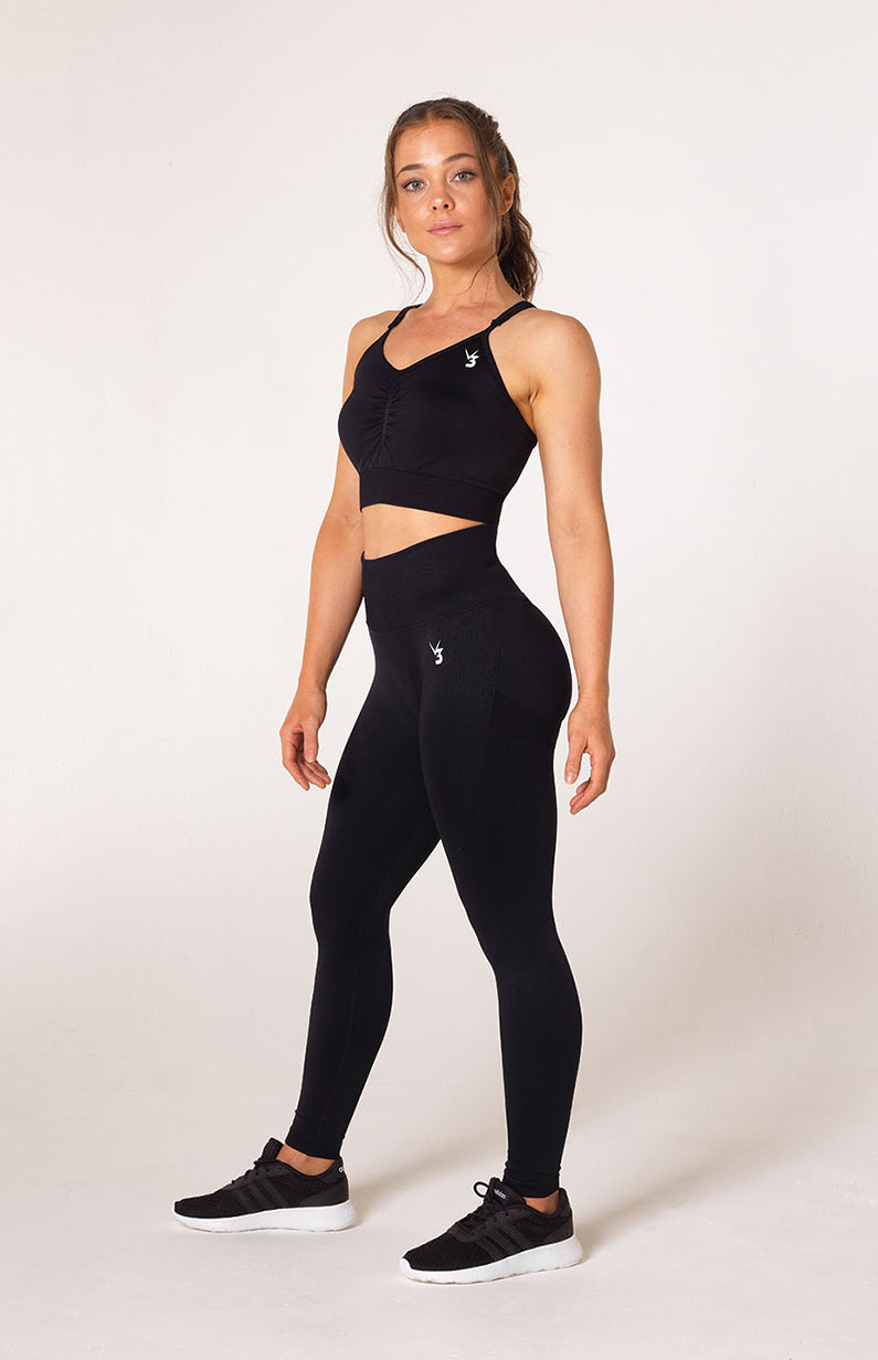 V3 Apparel Women's Define seamless scrunch bum shaping high waisted leggings in Black Marl – Squat proof sports tights for Gym workouts training, Running, yoga, bodybuilding and bikini fitness.
