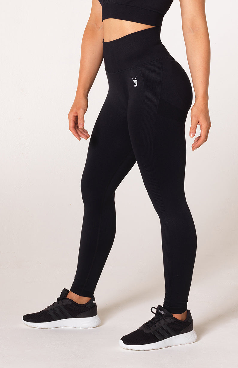 V3 Apparel Women's Define seamless scrunch bum shaping high waisted leggings in Black Marl – Squat proof sports tights for Gym workouts training, Running, yoga, bodybuilding and bikini fitness.