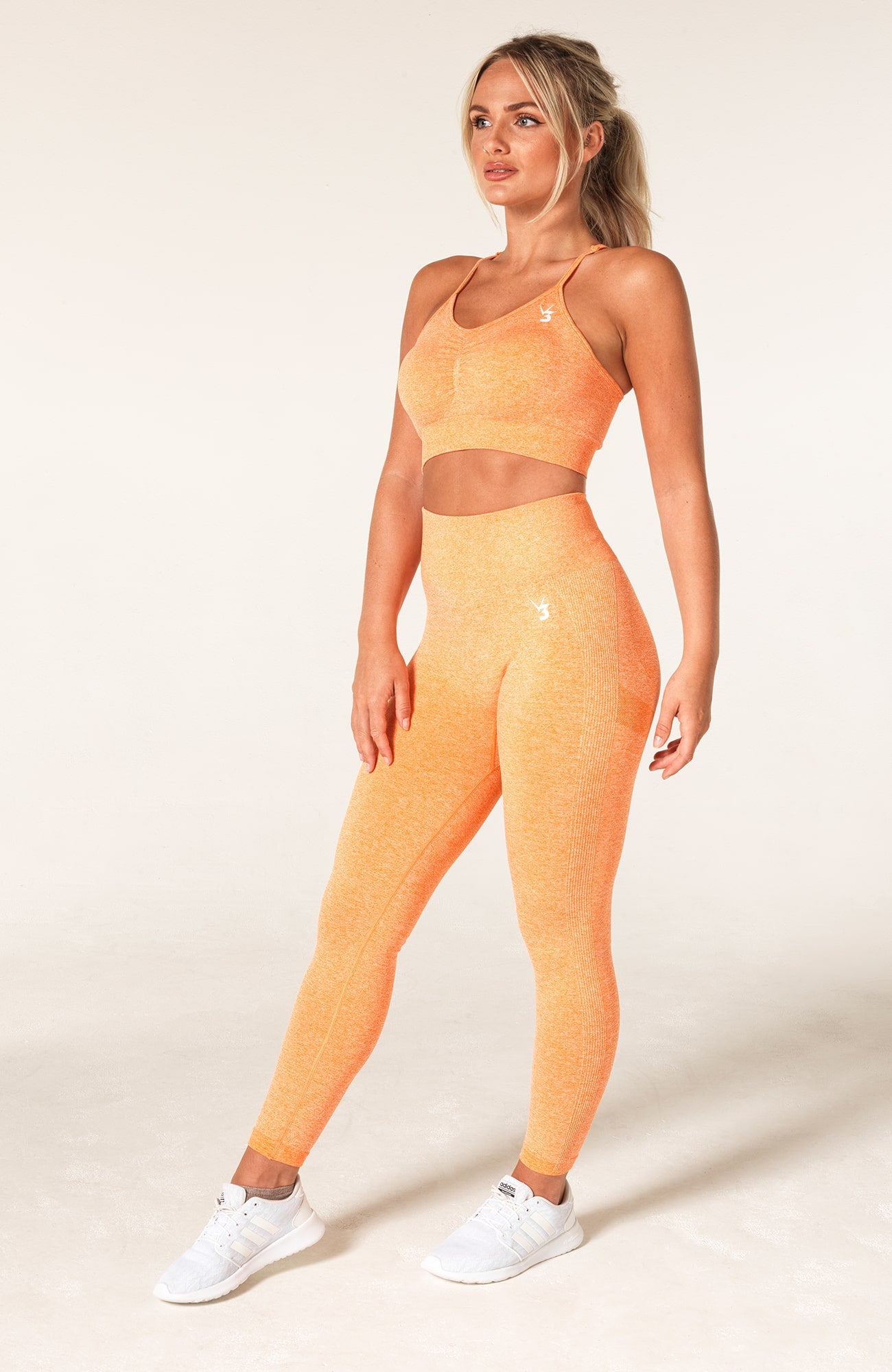 V3 Apparel Women's Define seamless scrunch bum shaping high waisted leggings in orange marl – Squat proof sports tights for Gym workouts training, Running, yoga, bodybuilding and bikini fitness.